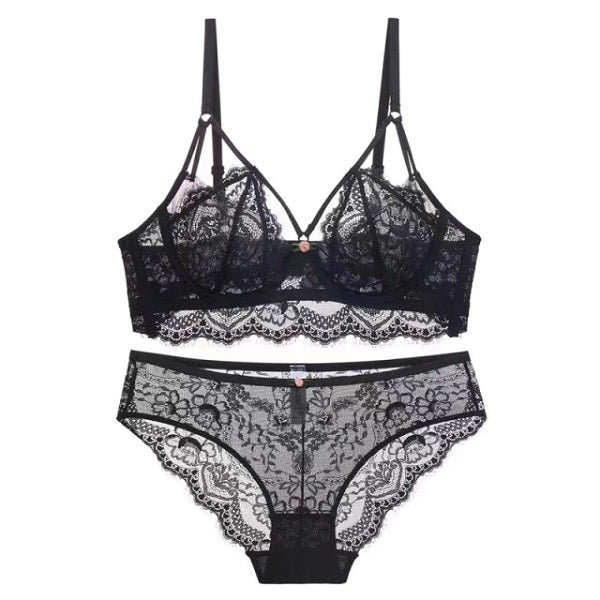 Push Up Brassiere Embroidery Lace Underwear Set Transparent Panties
