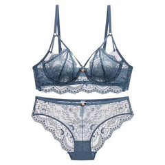 Push Up Brassiere Embroidery Lace Underwear Set Transparent Panties