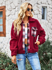 THAT FEELING POCKETED FUZZY JACKET - RED