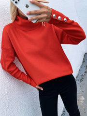 Coral Red Oversized Collar Turtleneck Knit Sweater