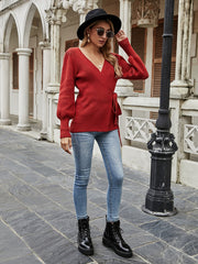LEONORA Bishop Sleeve Knit Top - Red
