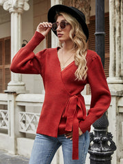 LEONORA Bishop Sleeve Knit Top - Red