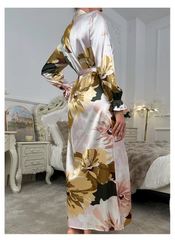 Robe Floral Sleepwear Long Sleeve Comfortable Imitation Silk Nightgowns