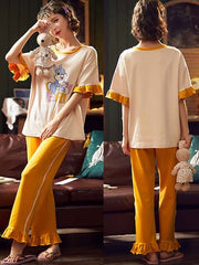 Ruffles Printed 2 Piece Jewel Neck Sleepwear