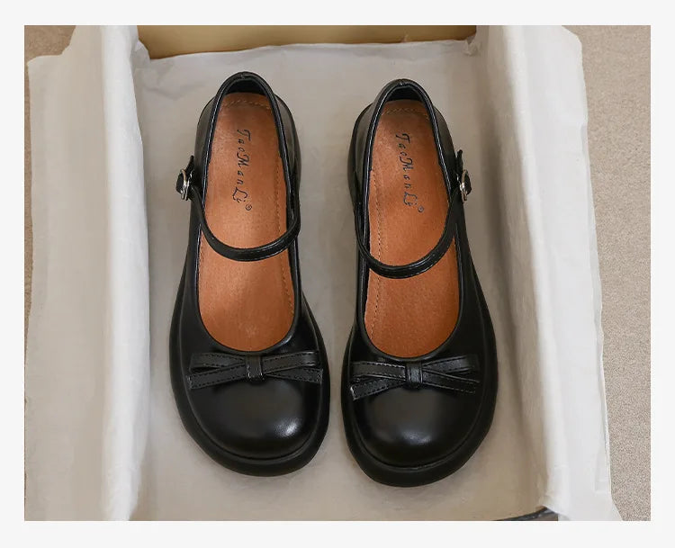 Style Mary Janes Shoes Elegant Chunky Platform High Heels Shoes Bow Ankle Buckle Party Shoes
