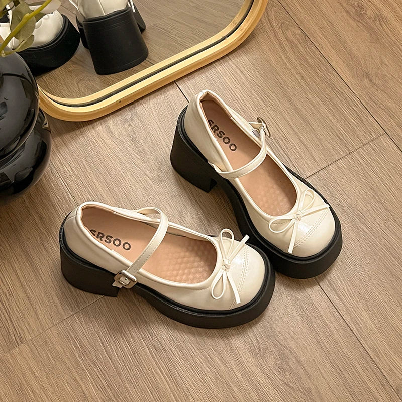 Platform Thick High Mary Jane Shoes Banquet Party Pumps Elegant Dress Leather Shoes