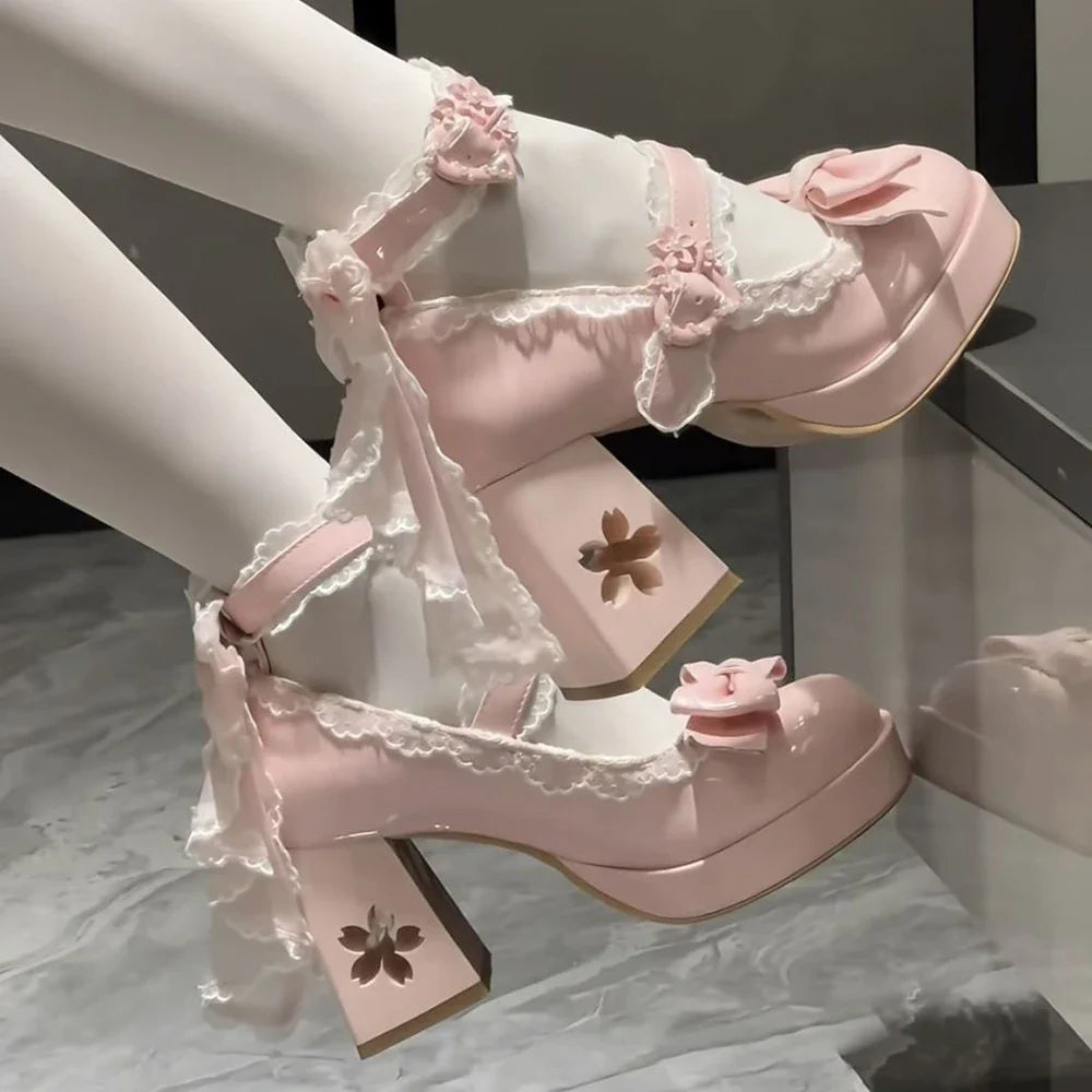 Lovely Girls Lolita Butterfly Knot High Heels Platform Shoes