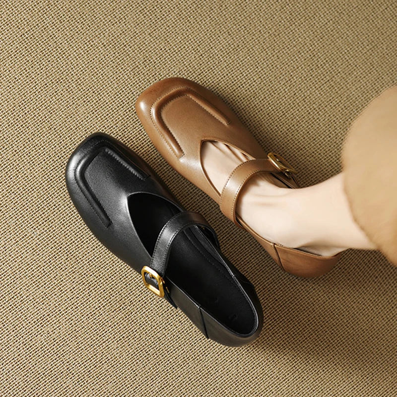 Strange Low Heels Flats Woman Buckle Strap Mary Janes Round Toe Flats Loafers Femme Slip On Barefoot Mocassines Mujer Boat Shoes