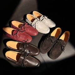 Leather Flats Shoes Loafers Round toe Vintage Suede Leather Casual British Style Flat Single Shoes