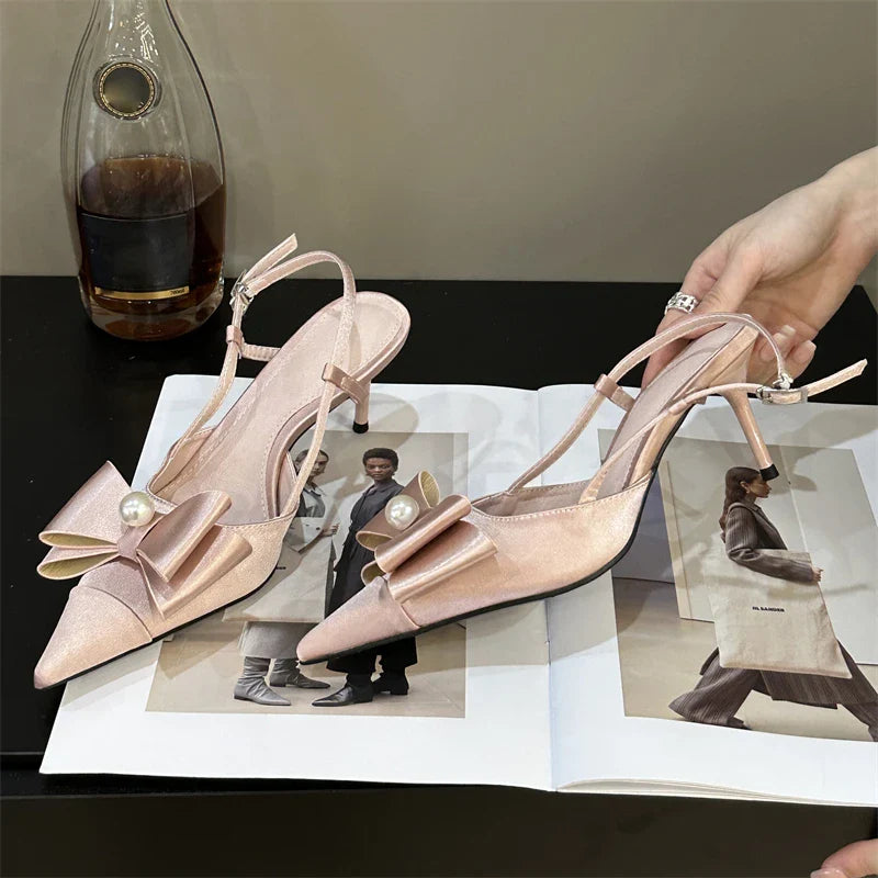 Design Butterfly-knot Pointed Toe Woman Pumps Buckle Strap Wedding Stripper Thin High Heels Shoes