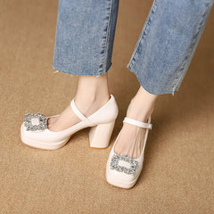 Shoes With Straps Sandals Brief Pumps Casual Heels Square Toe Buckle African Sweet Comfortable Crystal Brand