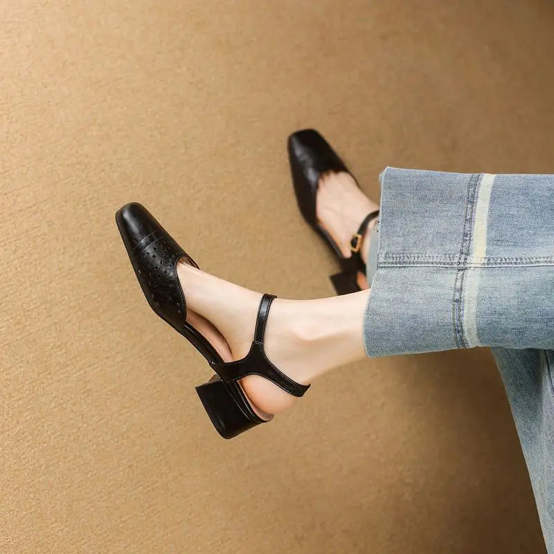 Vintage Square Toe Thick Heels 3.5cm Buckle Strap Breathable Small Size 31 32 33 Sweet Daily Shoes