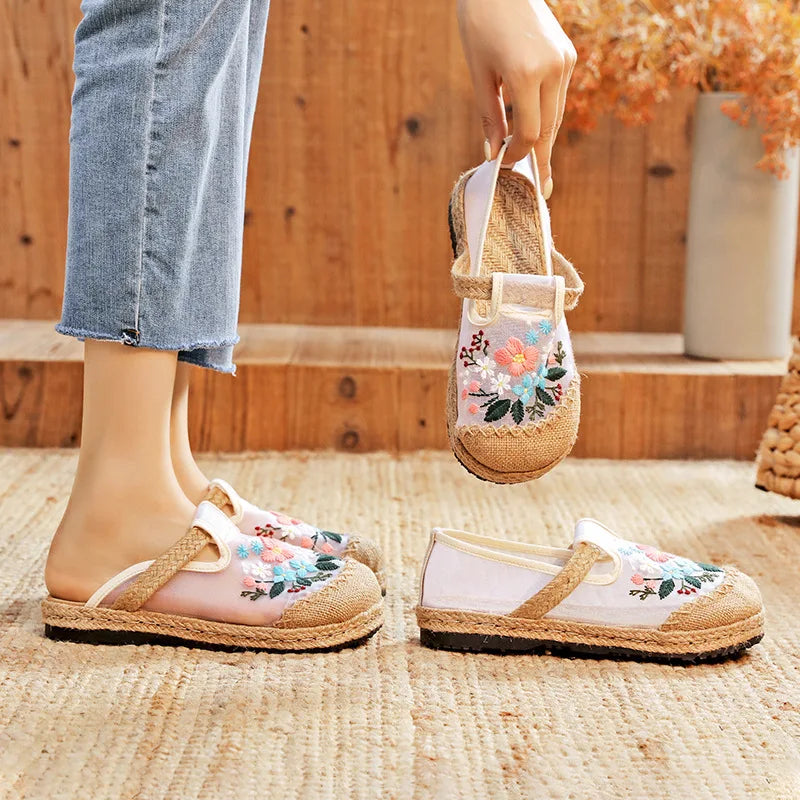 Thin Mesh Embroidered Shoes Breathable Antique Hanfu Shoes Old Beijing Cloth Shoes Flat Shoes
