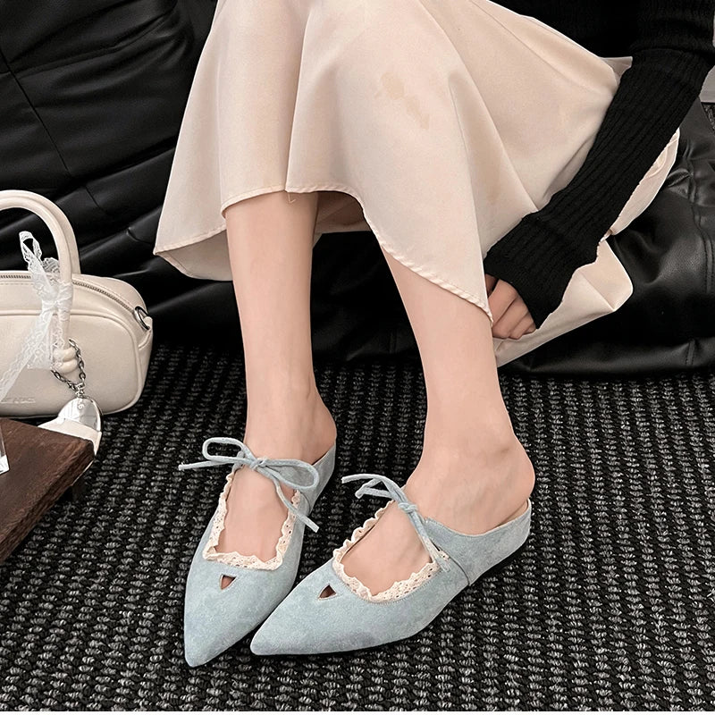 Pointed Toe Mules Slippers Casual Dress Street Style Slip On Shoes