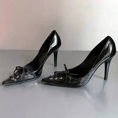 Pointed Toe Thin High Heels Lace Up Retro Street Style Party Brand Pumps Zapatos De Mujer