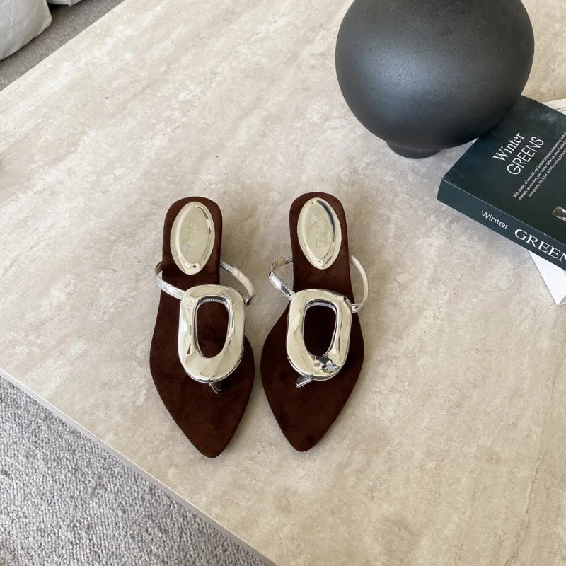 Shoes Rubber Flip Flops Ladies' Slippers On A Wedge Pointed Toe Flock Rivet Heels Low Hawaiian High PU Rome Slides Fabric