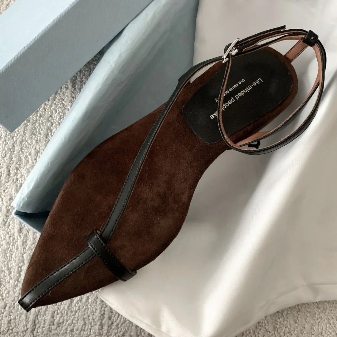 genuine leather narrow band ankle strap flats sandals pointed toe holidays beach sandals shoes