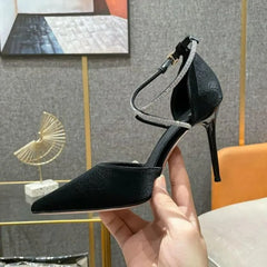 Rhinestone High Heels Pumps Buckle Wedding Shoes Pointed Stiletto Heel T-Heel Sandals