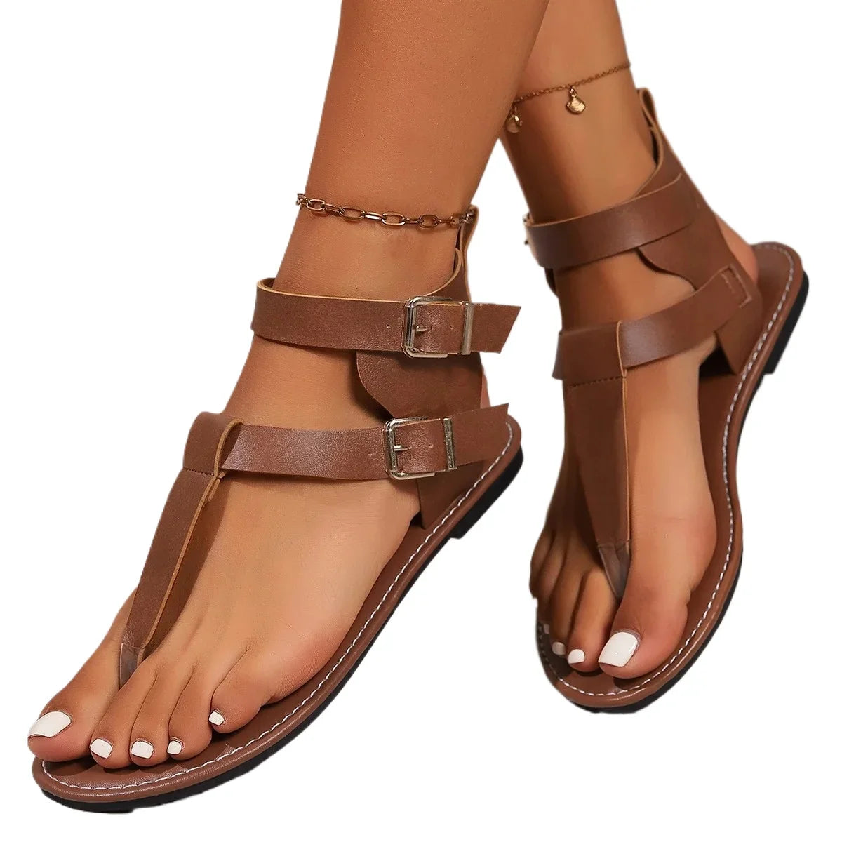 casual sandals French fairy style thick soled mid heel Roman shoes