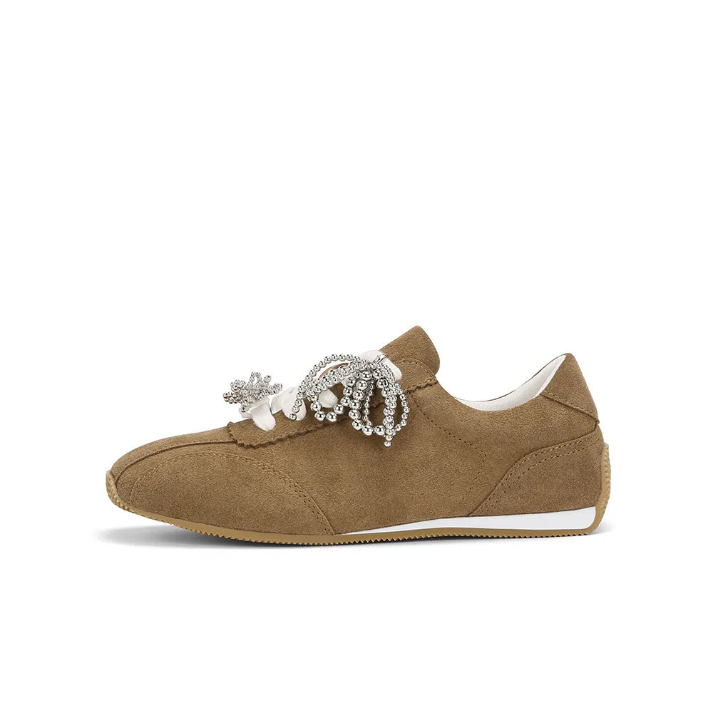 Brand High Quality Zapatillas De Mujer Retro Square Head Pearl Bow Casual Training Shoes Shoes Hot Selling