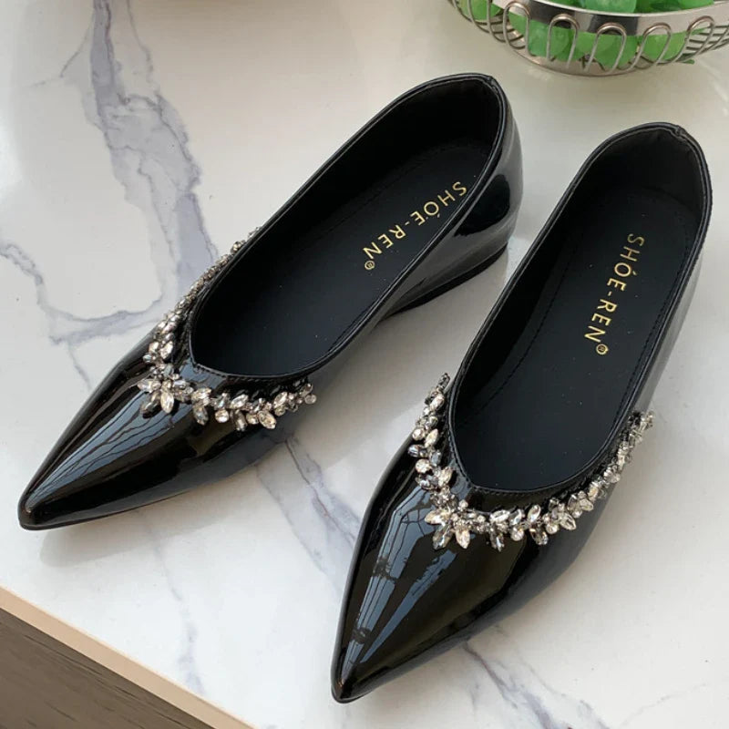 Crystal shallow mouth Pointed Toe Low Heeled Slingback Sandals Party Branded Loafers