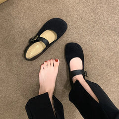 Leather Buckle Low Heel Mary Jane Shoes Soft Sole Casual Flat Shoes
