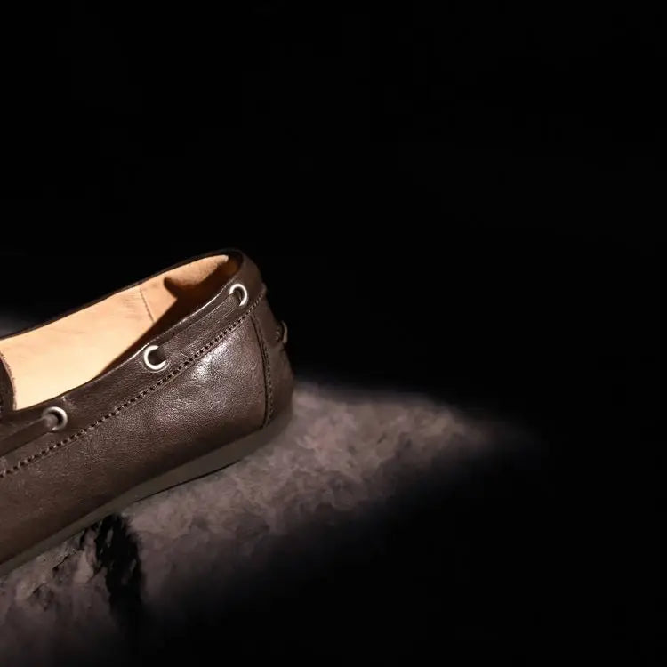 Leather Flats Shoes Loafers Round toe Vintage Suede Leather Casual British Style Flat Single Shoes