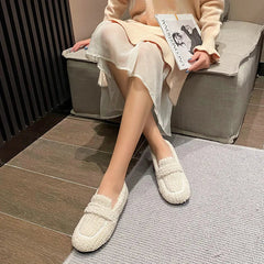 Plus Size 34-43 Wool Shoes Warm Cotton Loafers Femmes Lambswool Moccasins Slip On Round Toe Sheep Fur Flats