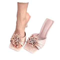 Shoes Woman Low Loafers Slippers Mules Cover Toe Slides Flower Pointed Fabric Rubbe