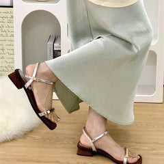 Sandals Block Heels Clear Shoes Suit Beige Buckle Strap Open Toe Chunky Low Black Comfort Girls Peep PU
