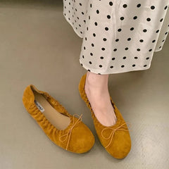 Brand Flat Shoes Round Toe Pleated Shallow Slip On Boat Shoes Soft Flat Heel Single Shoes