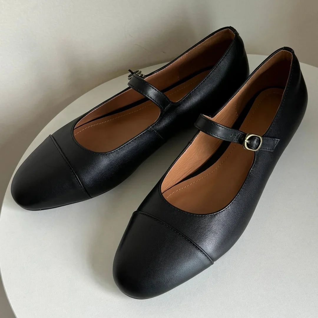 genuine leather round toe slip-on Mary Jane flats soft comfortable casual daily footwear shoes