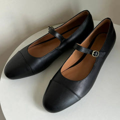 genuine leather round toe slip-on Mary Jane flats soft comfortable casual daily footwear shoes