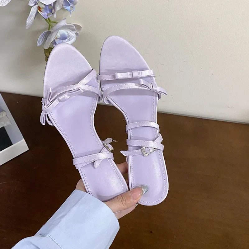 Butterfly-Knot Party High Heels Sandals Shoes Pointed Toe Footwear Ankle Buckle Heeled Sandals Shoes
