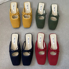 Flat Slipper Square Toe Slip On Mules Shoes Soft Flat Heel Outdoor Dress Sandal Slides Woman