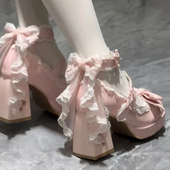 Lovely Girls Lolita Butterfly Knot High Heels Platform Shoes