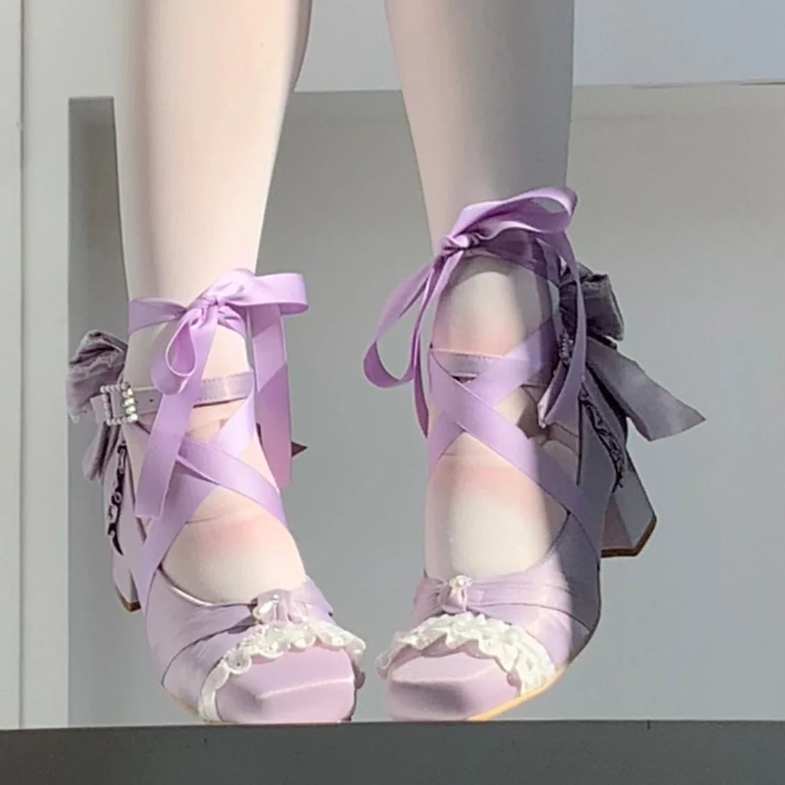 Pink Lolita Shoes Ballet Thick Heel High Heels Mary Jane Shoes Satin Elegant Platform Waterproof Pumps Original