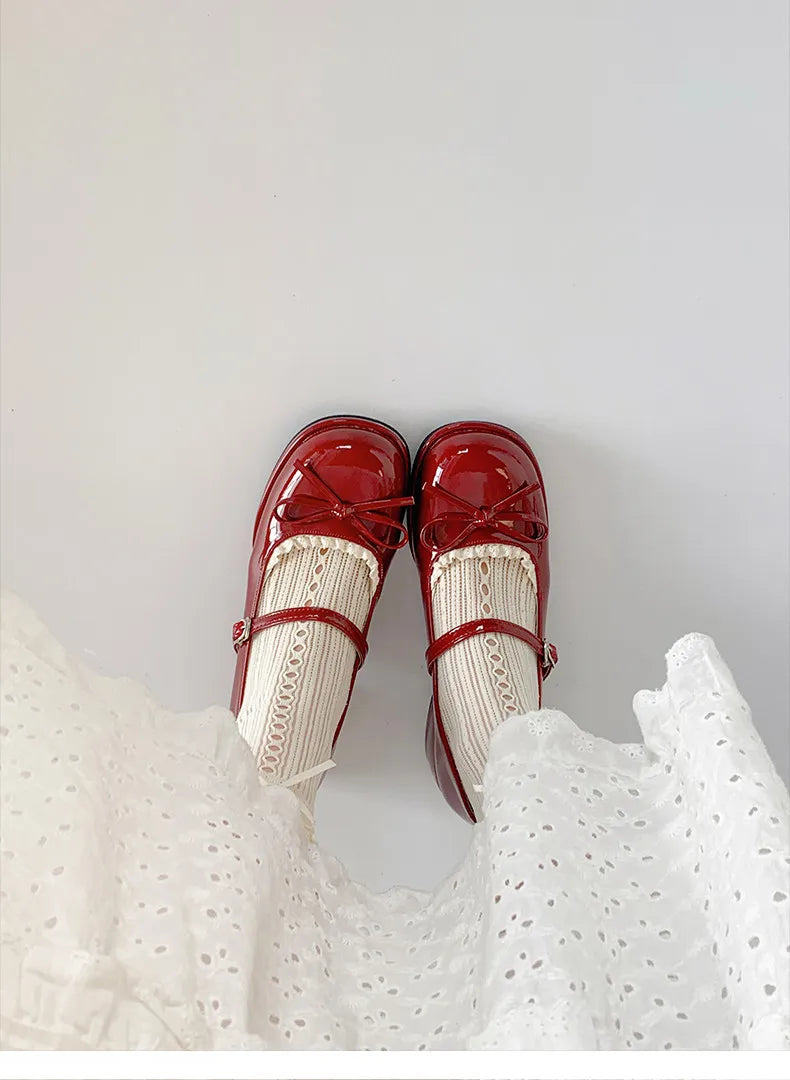 Thick Heel Mary Jane Shoes Concise Butterfly-knot Single Shoes Elegant Dress Leather Pumps