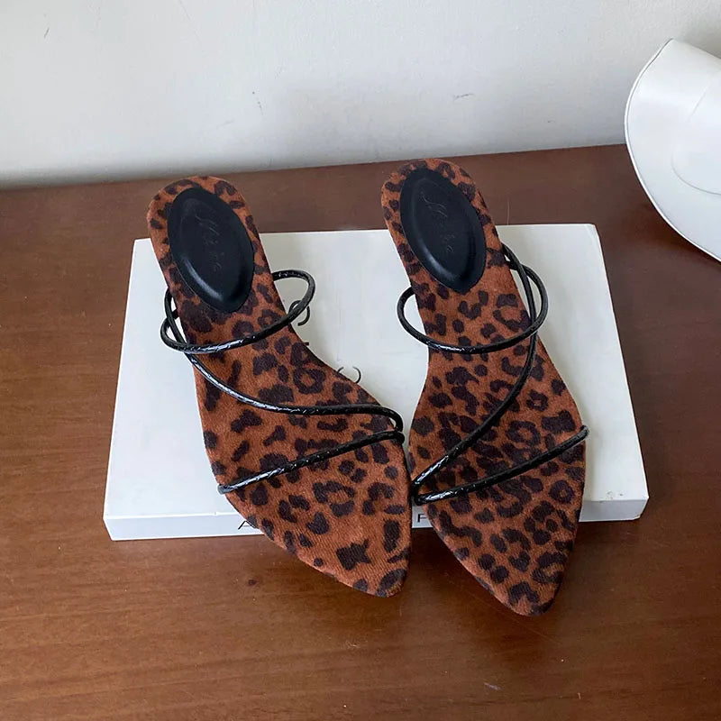 Pointed Toe Heeled Slippers Shoes Shallow Low Heel Sandals Shoes Slides