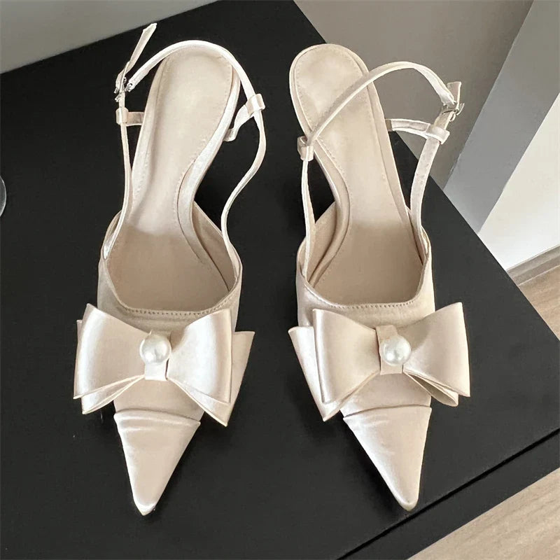 Design Butterfly-knot Pointed Toe Woman Pumps Buckle Strap Wedding Stripper Thin High Heels Shoes