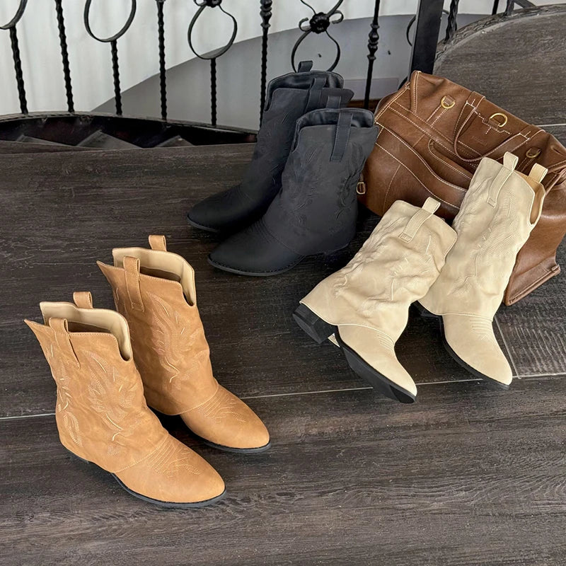 Pointed Toe Ankle Boots High Heels Shoes Brand Chelsea Boots Chunky Leather Shoes Mujer Botas