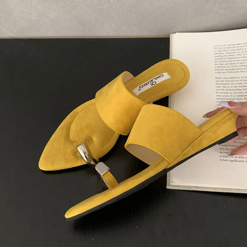 Metal Wedges Slippers Slides Sandals Flip flops Pointed Toe Heeled Slippers Wedges Shoes