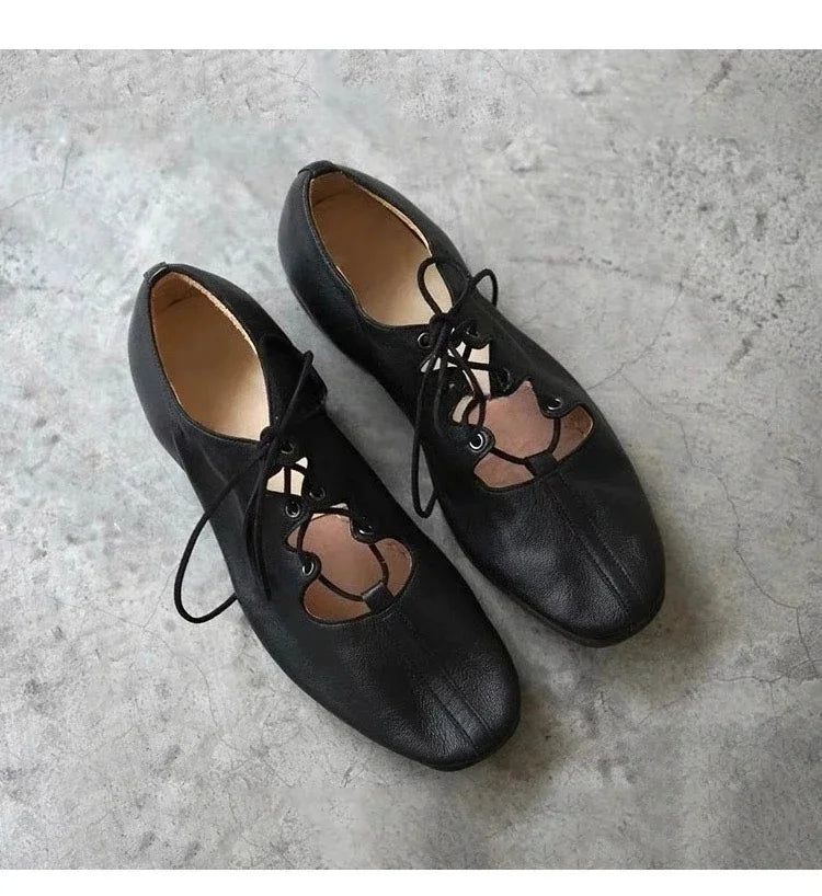 Ballet Shallow Flat Shoes Soft Commuting Retro Cross-laced Flat Mary Jane Shoes