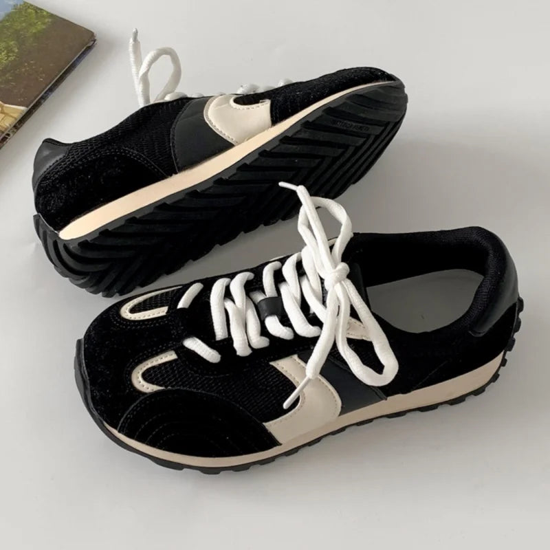 Forest System Round Toe Sneakers Trendy Mix Color Flat Shoes Retro Sports Shoes Casual Soft Sneakers