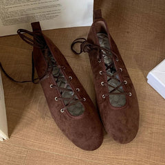 Cross Tied Round Toe Flat Shoes Retro Comfort Shallow Ballet Style Elegant Mary Jane Shoes