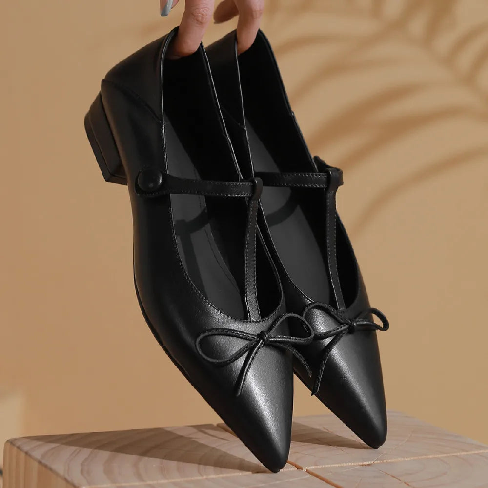 genuine leather pointed toe t-strap ballet flats single shoes soft comfortable casual sprinng ballerians sale