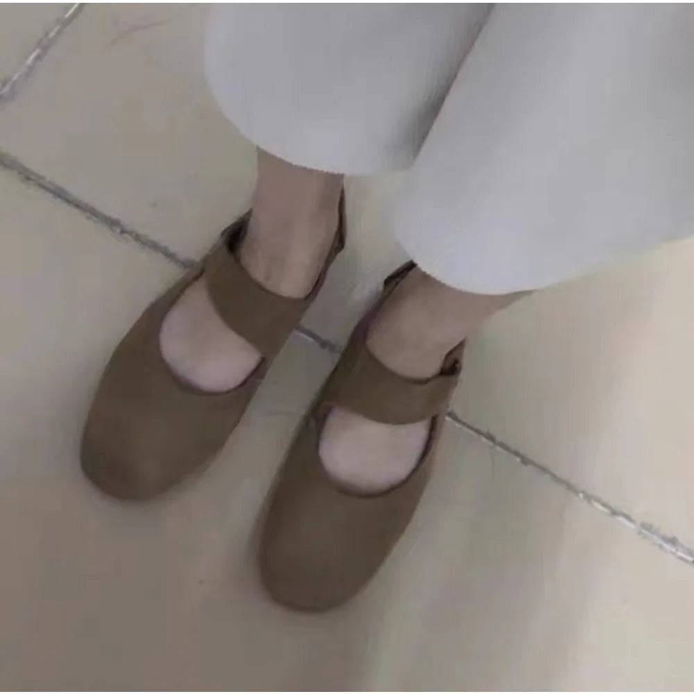 Flat Shoes Genuine Leather Retro Round Toe Flat Ballet Shoes Mary Jane Single Shoe Flats