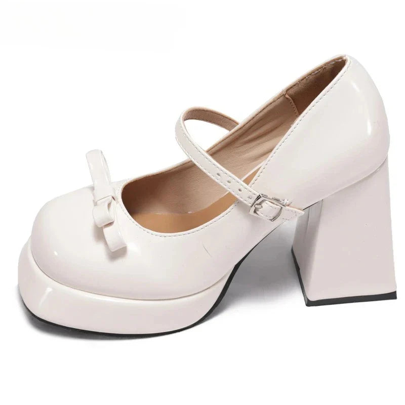 Platform Thick Heel Mary Jane Shoes Square Toe Shoes Elegant Height Increase