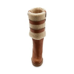 Brown Platform Suede Boots Round Toe Lambswool Shoes Chunky Heel Mid-Calf Booties Warm Vintage Shoes Rubber Sole