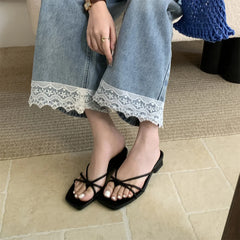 Rubber Flip Flops Leopard Shoes Clogs Woman Cross-Tied Slippers Square Toe Slides Hawaiian Beach Soft Block l
